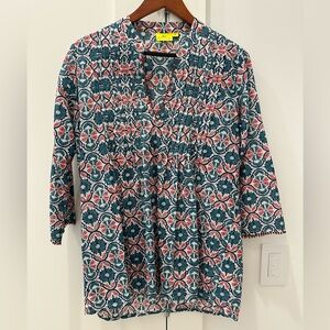 Roberta Roller Rabbit Multicolor Floral Beaded Trim Tunic XS